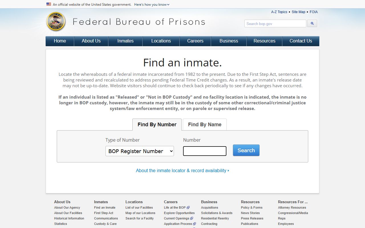BOP inmate locator fields for Whitley County federal custody searches